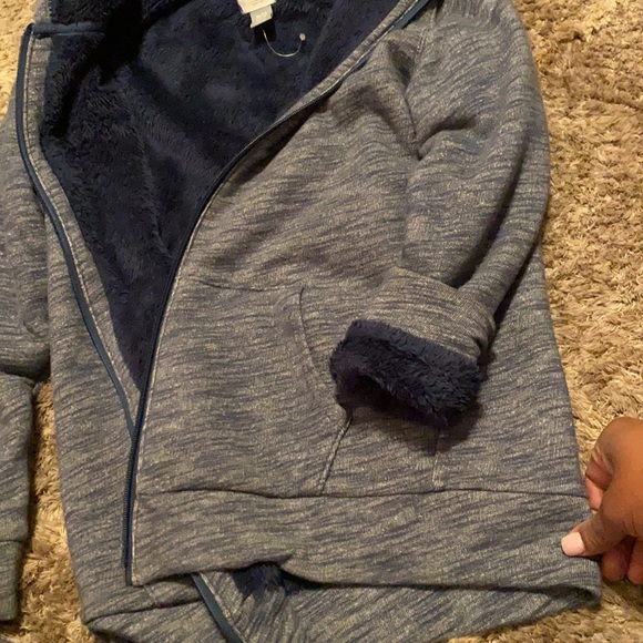 Boys blue/grey fleece lined zip up sweater - Picture 3 of 5